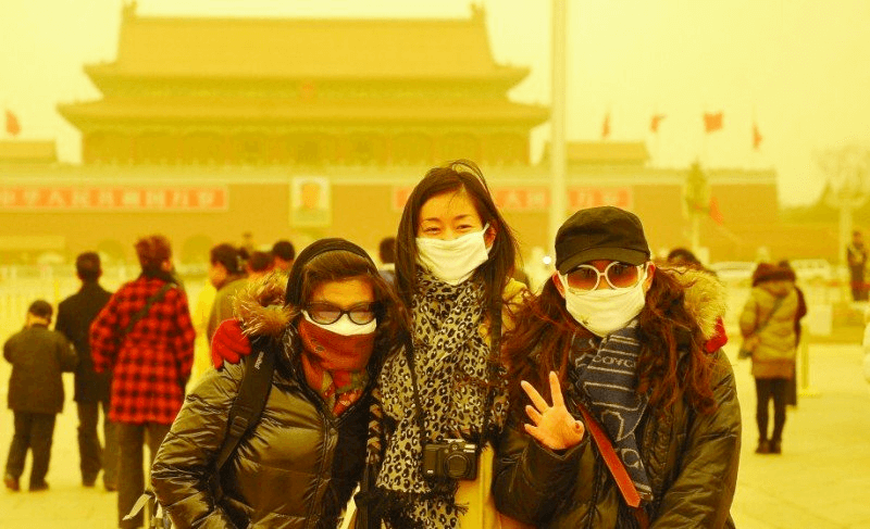 Beijing China The sandstorms contribute to the dust smoke in the city